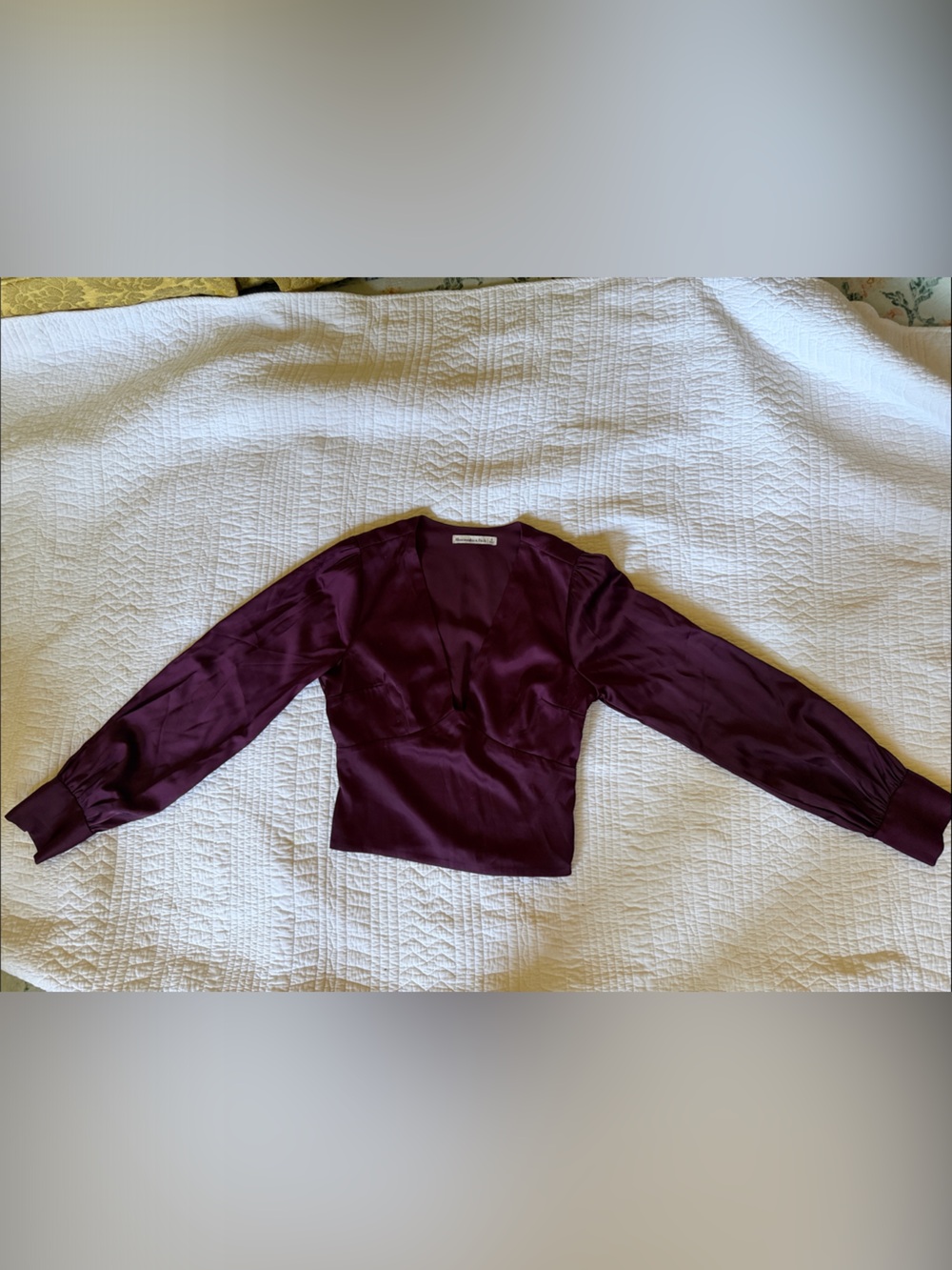 Abercrombie & Fitch Satin Long-Sleeve Top in Plum